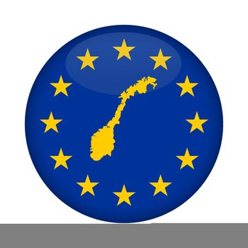Norway map on a European Union flag button isolated on a white background.