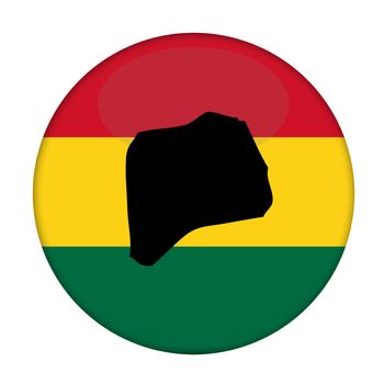Rwanda map on a Rastafarian flag button, white background.