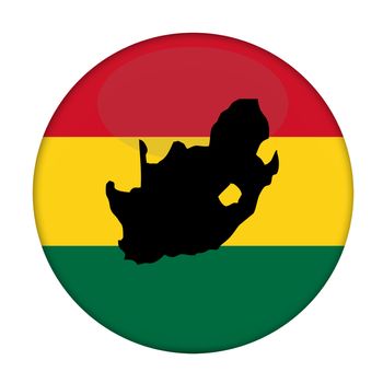South Africa map on a Rastafarian flag button, white background.