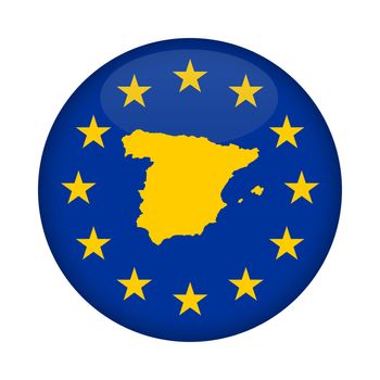 Spain map on a European Union flag button isolated on a white background.