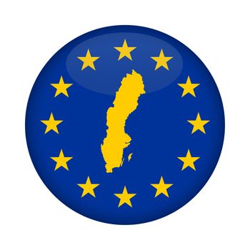 Sweden map on a European Union flag button isolated on a white background.