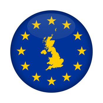 United Kingdom map on a European Union flag button isolated on a white background.
