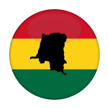 Zaire map on a Rastafarian flag button, white background.