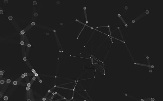 Abstract polygonal space low poly dark background with connecting dots and lines. Connection structure. 3d rendering