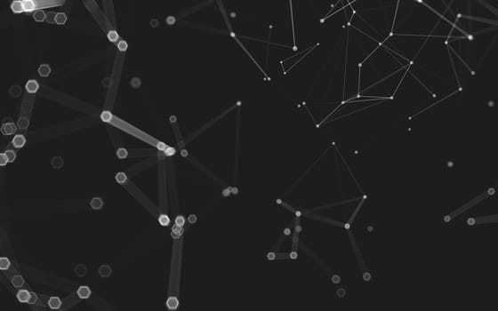 Abstract polygonal space low poly dark background with connecting dots and lines. Connection structure. 3d rendering