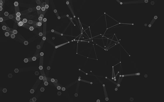 Abstract polygonal space low poly dark background with connecting dots and lines. Connection structure. 3d rendering