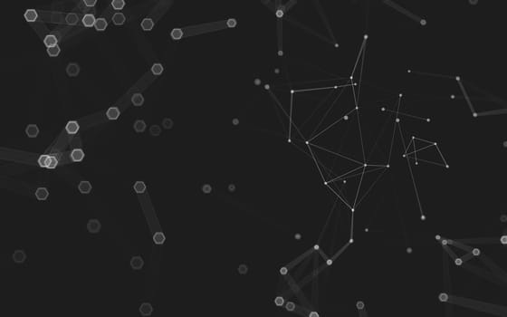 Abstract polygonal space low poly dark background with connecting dots and lines. Connection structure. 3d rendering