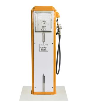 Old orange petrol gasoline pump isolate on white background