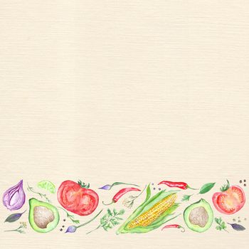 Menu page template with watercolor vegetarian ingredients stripe