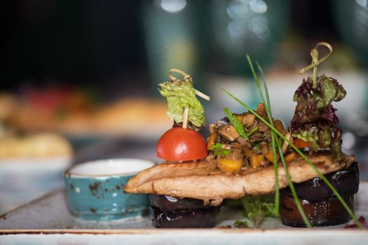 barbequed pork chops with roasted mushroom