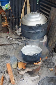 Cooking in traditional cookshops, Laos, Asia