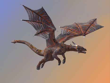 A red hell dragon is a creature of myth and legend and is fire-breathing and has horns and wings.