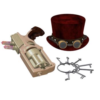 A Steampunk collection of various items representing the subculture of cyberpunk.