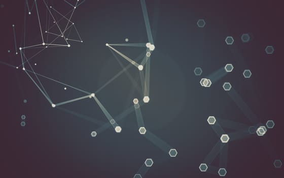 Abstract polygonal space low poly dark background with connecting dots and lines. Connection structure. 3d rendering