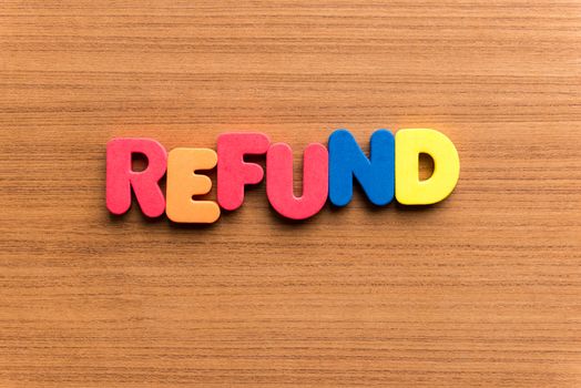refund colorful word on the wooden background