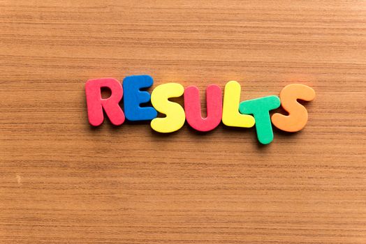 results colorful word on the wooden background