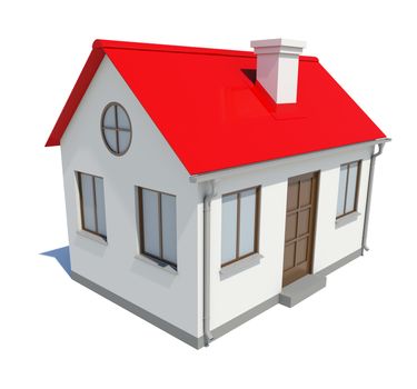 Small house with red roof on white background, 3D illustration