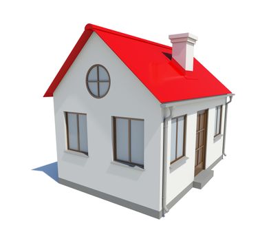 Small house with red roof on white background, 3D illustration