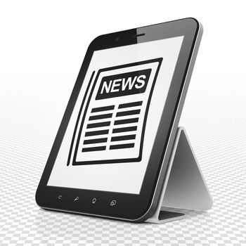 News concept: Tablet Computer with black Newspaper icon on display, 3D rendering