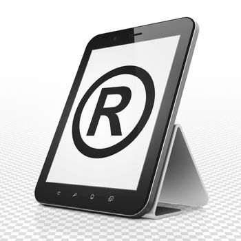 Law concept: Tablet Computer with black Registered icon on display, 3D rendering