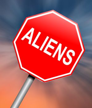 Illustration depicting a sign with an aliens concept.