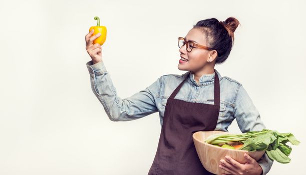 Asian women are admired vegetables