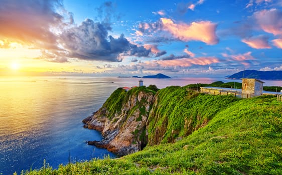 Beautiful lighthouse  landscape in sunrise moment , Hong Kong Hok Tsui Cape D'Aguilar 