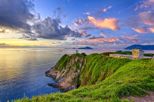 Beautiful lighthouse  landscape in sunrise moment , Hong Kong Hok Tsui Cape D'Aguilar 