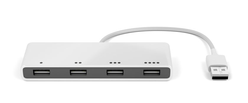 Usb hub with four ports on white background