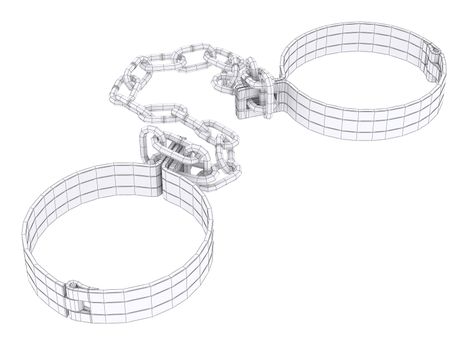 Wire-frame white shackles isolated on white. 3d rendering