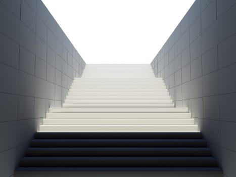 Empty white stairs in pedestrian subway. 3D rendering