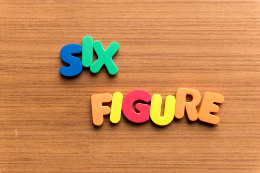 six figure colorful word on the wooden background