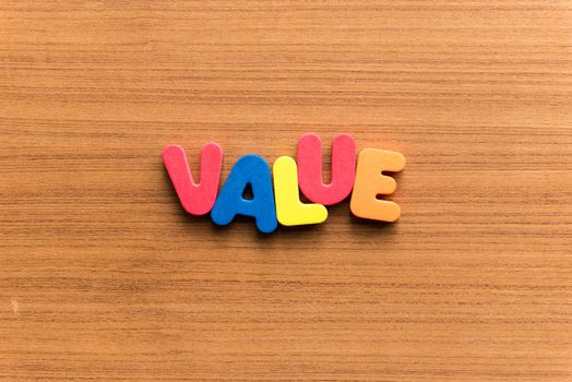 value colorful word on the wooden background
