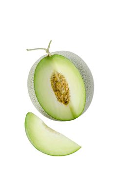 shopped green melon isolated on white background