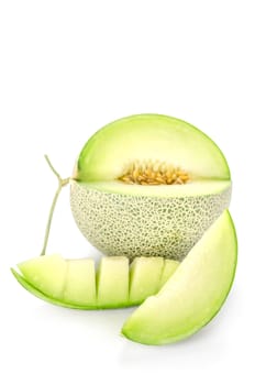 shopped green melon isolated on white background