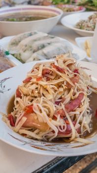 Spicy  papaya salad with rice noodles  , Thai cuisine