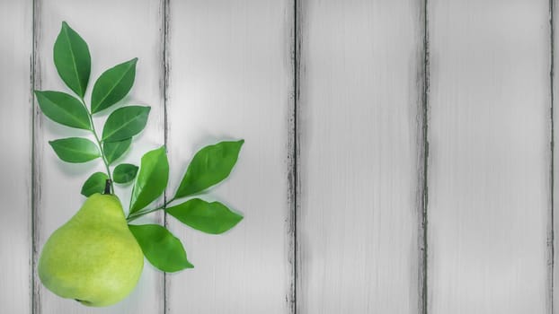 top view fresh pears on the wooden background, Free space for text
