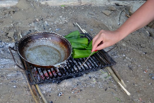Fish and vegetables grilled on the Danube.
Fish is ready for frying.