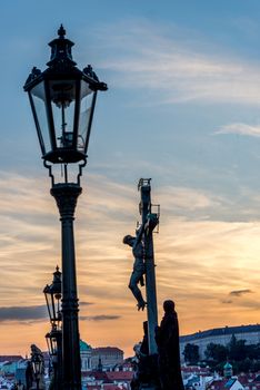 Charles bridge lampost at sunset