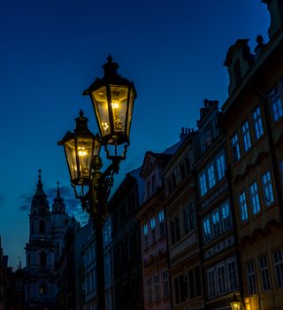 Old Prague Town street lamps at night