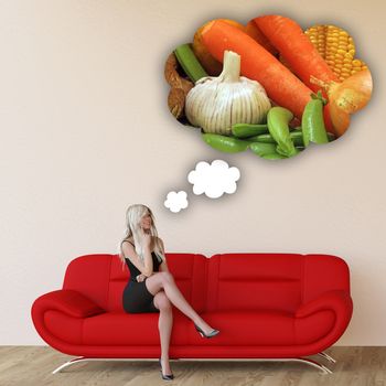 Woman Craving Organic Vegetables and Thinking About Eating Food