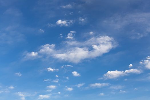 The beautiful blue sky with white clouds in the light of a rising sun