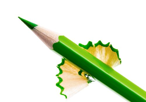 sharpened green pencil isolated on white background