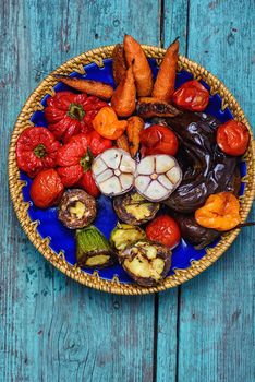 Oven baked peppers,tomatoes and eggplant and carrots