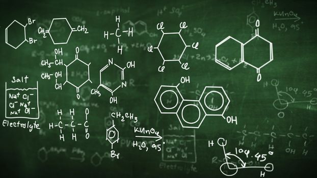 Chemical class green blackboard. Science concept.