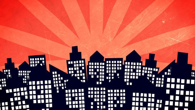  Illustration of a cartoon city buildings