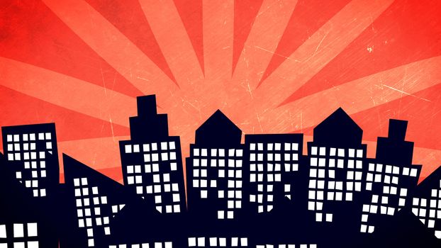 Illustration of a cartoon city buildings