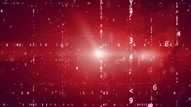 Cyberspace with digital binary code on red background.