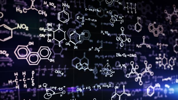 Back to School: Chemical formulas written on chalkboard background