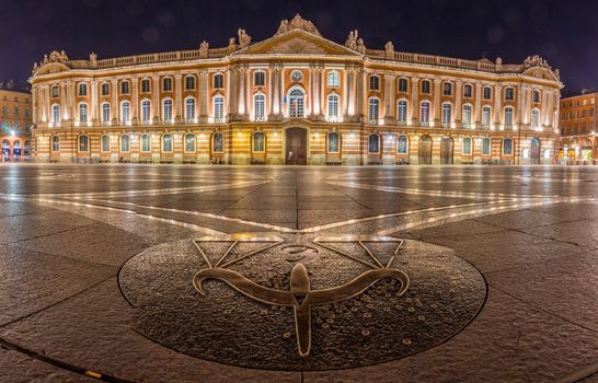 The Capitole square and city hall in Toulouse at night